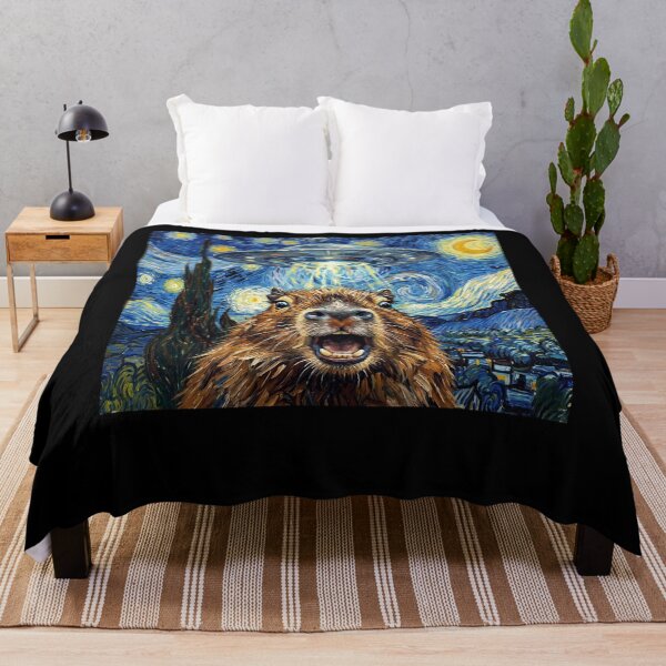 Item preview, Capybara Starry Night UFO Van Gogh Art Animal Selfie Lover designed and sold by Kimberley King Art King Art.