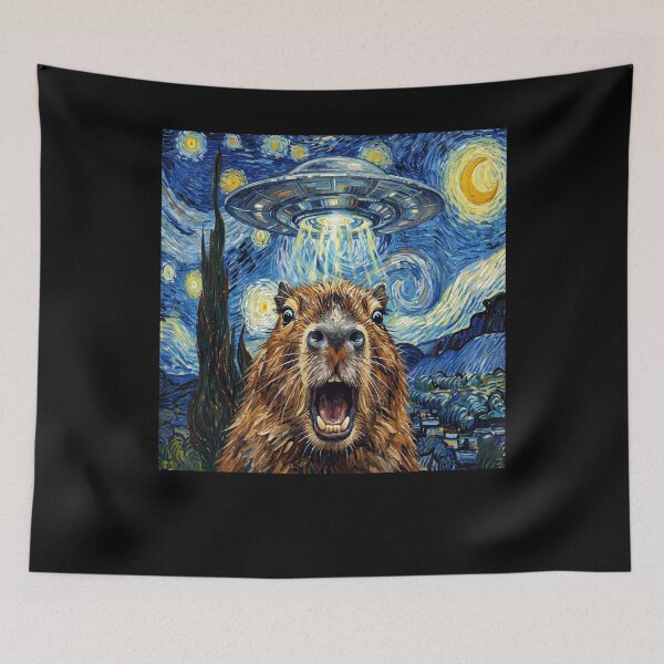 Item preview, Capybara Starry Night UFO Van Gogh Art Animal Selfie Lover designed and sold by Kimberley King Art  King Art.
