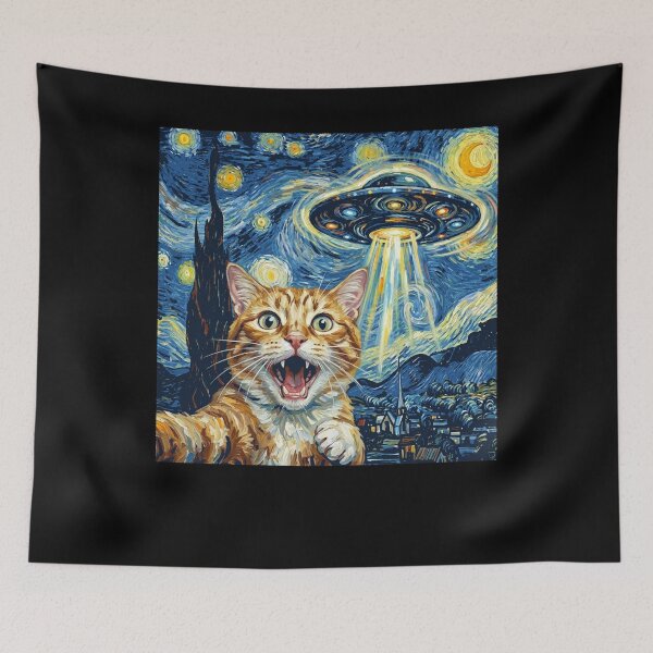 Item preview, Cat Starry Night UFO Van Gogh Art Animal Selfie Lover designed and sold by Kimberley King Art  King Art.