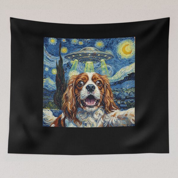 Item preview, Cavalier King Charles Spaniel Starry Night UFO Van Gogh Art Dog Selfie Lover designed and sold by Kimberley King Art  King Art.