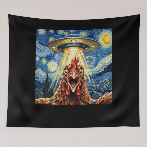 Item preview, Chicken Starry Night UFO Van Gogh Art Animal Selfie Lover designed and sold by Kimberley King Art  King Art.