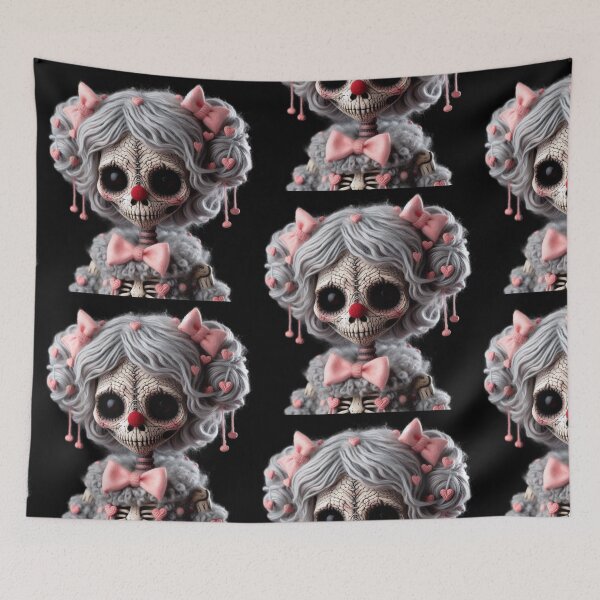 Item preview, Pastel Goth Yarn Skeleton Clown Doll with Pink Bows designed and sold by LujziWorld.