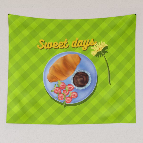 Item preview, Sweet Days: Croissant & Strawberry Picnic designed and sold by Crystalsdrawing.