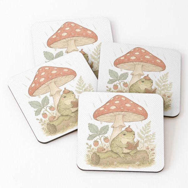 Item preview, Whimsical Frog Reading Book Mushroom Rain designed and sold by NoNameDrops.