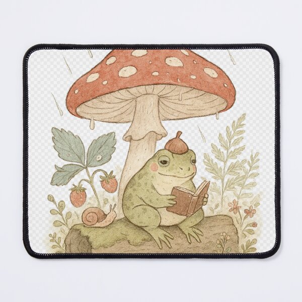 Item preview, Whimsical Frog Reading Book Mushroom Rain designed and sold by NoNameDrops.