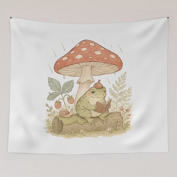 Item preview, Whimsical Frog Reading Book Mushroom Rain designed and sold by NoNameDrops.