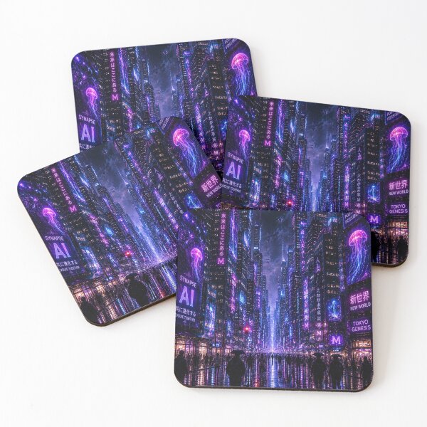 Item preview, Cyberpunk City with Bioluminescent Jellyfish designed and sold by bbbpetr100.