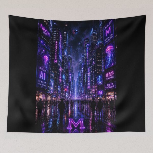 Item preview, Cyberpunk City with Bioluminescent Jellyfish designed and sold by bbbpetr100.
