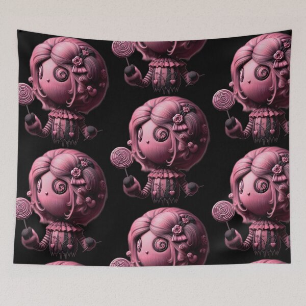 Item preview, Monochrome Pink Hypnotic Spiral Eye Doll with Lollipop designed and sold by LujziWorld.