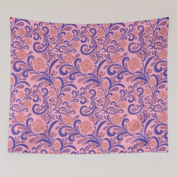 Item preview, Romantic Pink Anemone and Vine Swirls Pattern designed and sold by AneissPiaf.