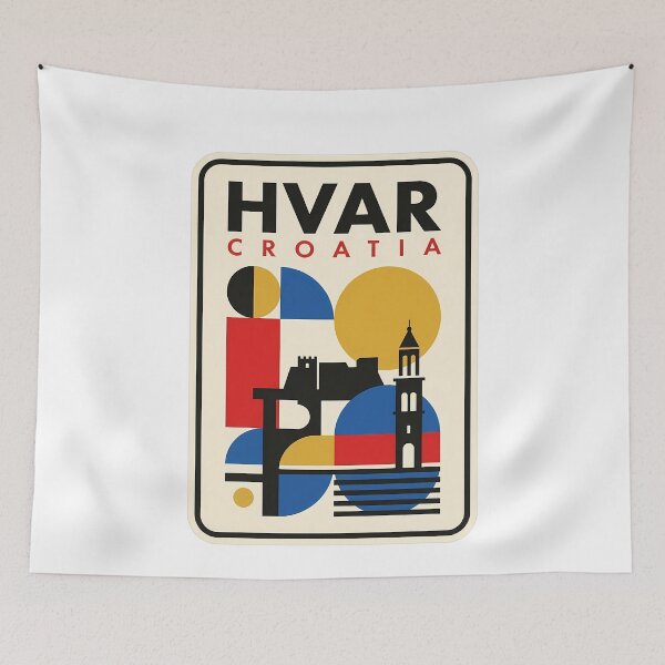 Item preview, Bauhaus Style Hvar Croatia Geometric Travel Art designed and sold by k3rstman1.