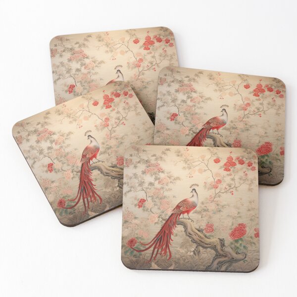 Item preview, Red Silk Floral Peacock Branch Beauty Carpet designed and sold by GrinGalore.