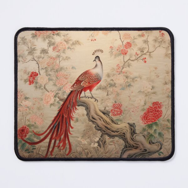 Item preview, Red Silk Floral Peacock Branch Beauty Carpet designed and sold by GrinGalore.