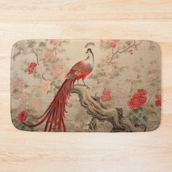 Item preview, Red Silk Floral Peacock Branch Beauty Carpet designed and sold by GrinGalore.