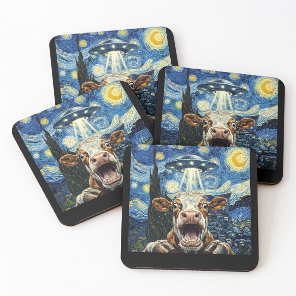 Item preview, Cow Starry Night UFO Van Gogh Art Animal Selfie Lover designed and sold by Kimberley King Art  King Art.
