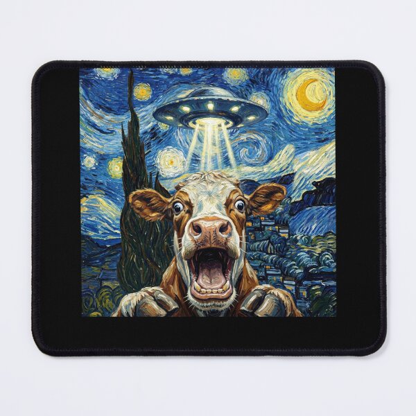 Item preview, Cow Starry Night UFO Van Gogh Art Animal Selfie Lover designed and sold by Kimberley King Art  King Art.