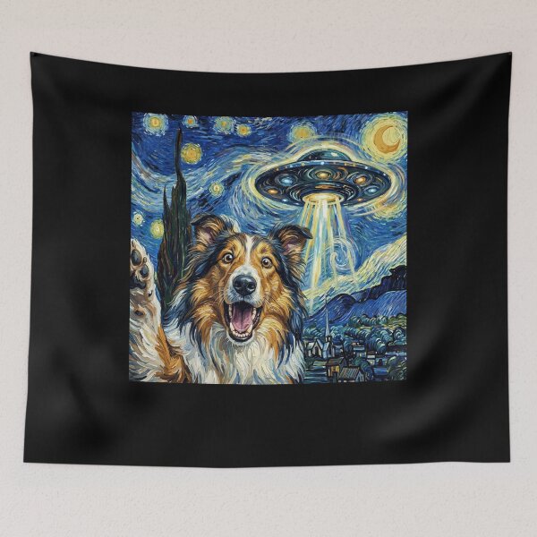Item preview, Collie Starry Night UFO Van Gogh Art Dog Selfie Lover designed and sold by Kimberley King Art  King Art.