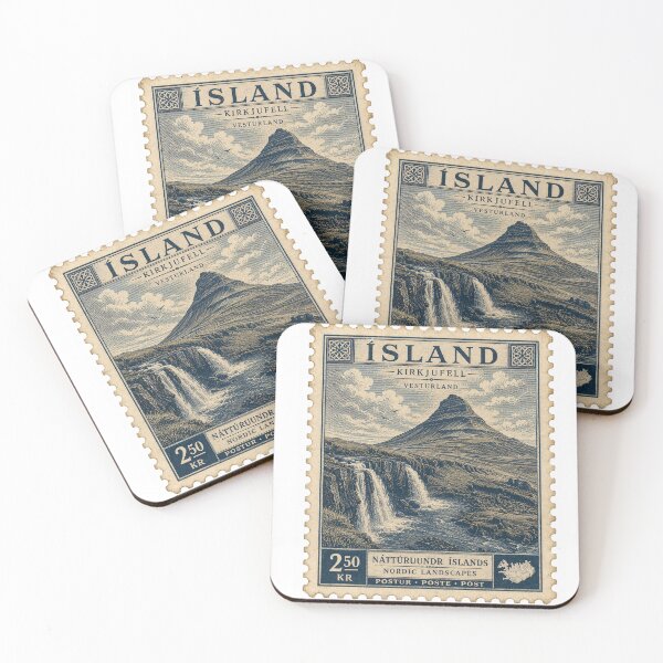 Item preview, Kirkjufell Mountain Vintage Postage Stamp | Iceland Nordic Landscape designed and sold by Neuro Muse Studio.