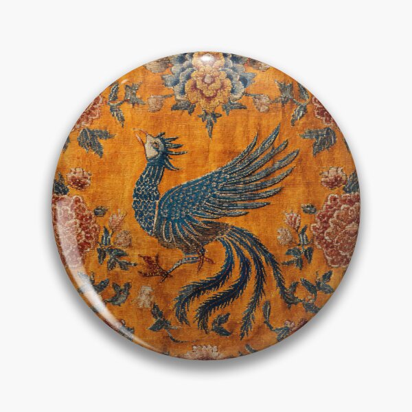 Item preview, Orange Silk Floral Rug Chinese Mystical Blue Bird designed and sold by GrinGalore.