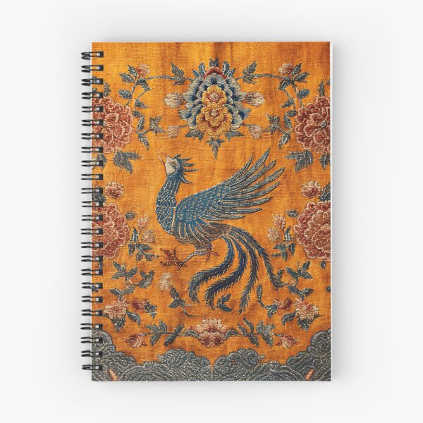 Item preview, Orange Silk Floral Rug Chinese Mystical Blue Bird designed and sold by GrinGalore.