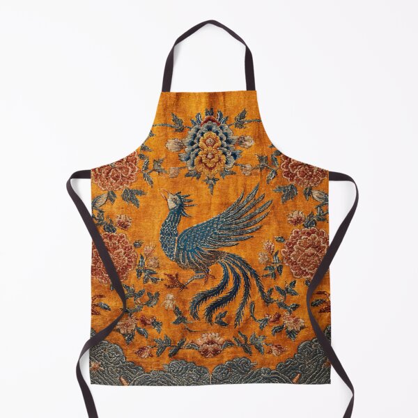 Item preview, Orange Silk Floral Rug Chinese Mystical Blue Bird designed and sold by GrinGalore.