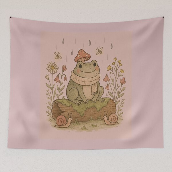 Item preview, Whimsical Frog Reading Book Mushroom Rain designed and sold by NoNameDrops.