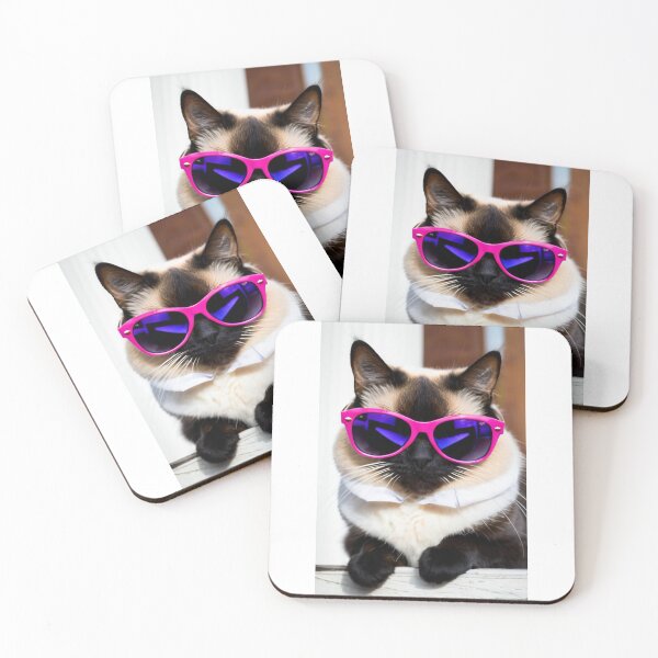 Item preview, Animals - Bicolor Cat in Neon Pink Sunglasses, Kitsch Internet Meme Aesthetic designed and sold by DoodyPets.