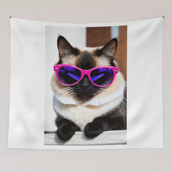 Item preview, Animals - Bicolor Cat in Neon Pink Sunglasses, Kitsch Internet Meme Aesthetic designed and sold by DoodyPets.
