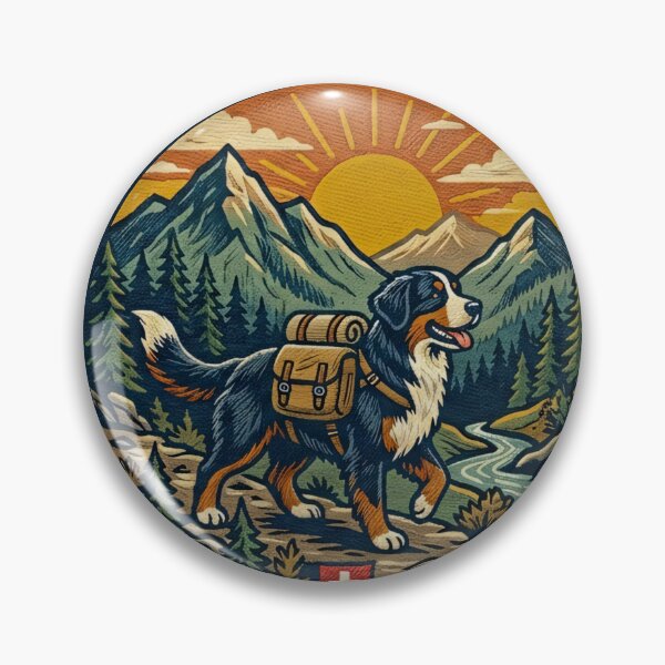Item preview, Bernese Mountain Dog Hiking Club - Retro Swiss Alps Adventure Badge designed and sold by Wild-way Art.
