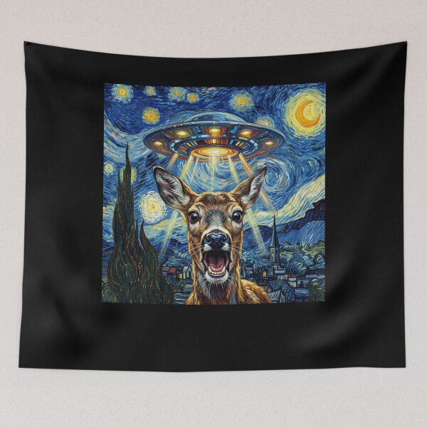 Item preview, Deer Starry Night UFO Van Gogh Art Animal Selfie Lover designed and sold by Kimberley King Art  King Art.