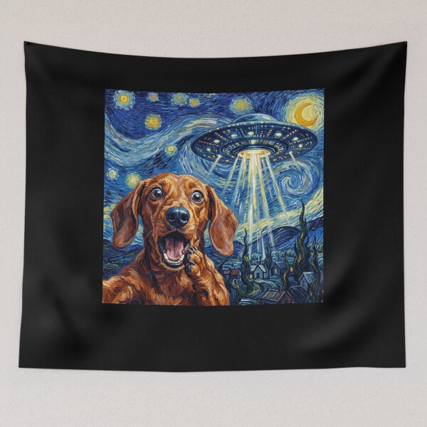 Item preview, Dachshund Starry Night UFO Van Gogh Art Dog Selfie Lover designed and sold by Kimberley King Art  King Art.
