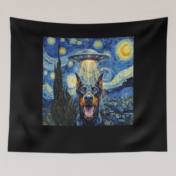 Item preview, Doberman Pinscher Starry Night UFO Van Gogh Art Dog Selfie Lover designed and sold by Kimberley King Art  King Art.