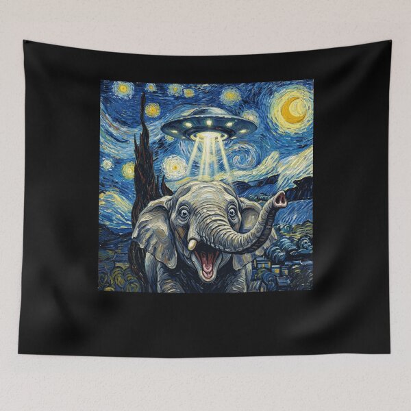 Item preview, Elephant Starry Night UFO Van Gogh Art Animal Selfie Lover designed and sold by Kimberley King Art  King Art.