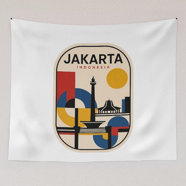 Item preview, Jakarta Indonesia Retro Travel Monas Geometric Cityscape designed and sold by k3rstman1.