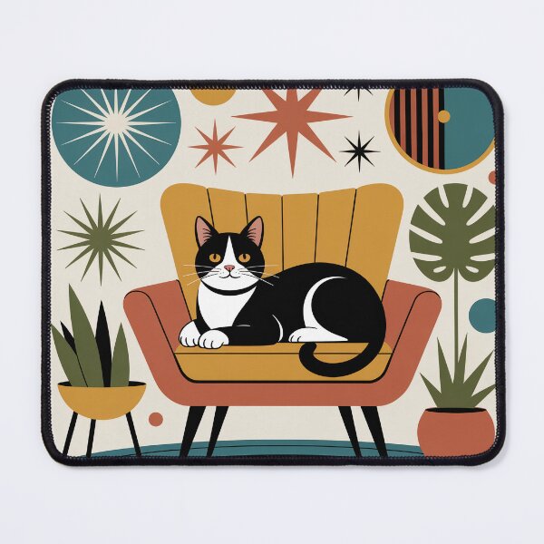 Item preview, Atomic Lounge Cat – Mid-Century Modern Palm Springs Retro Cat Wall Art designed and sold by Tamas Das.