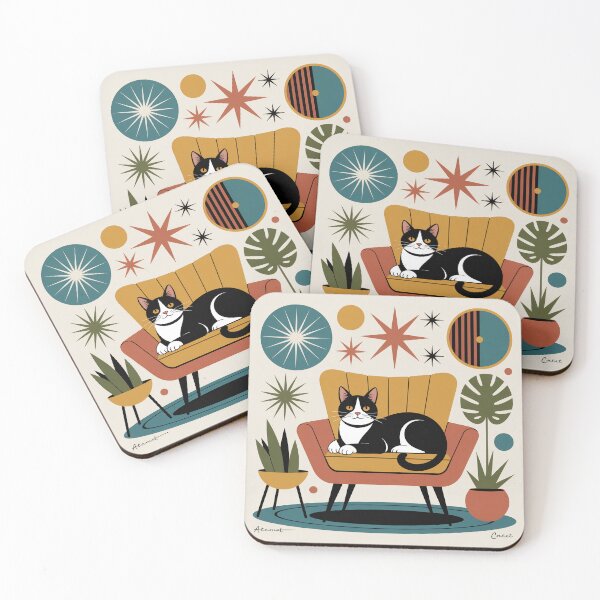 Item preview, Atomic Lounge Cat – Mid-Century Modern Palm Springs Retro Cat Wall Art designed and sold by Tamas Das.