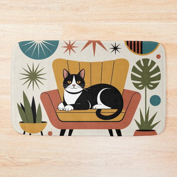 Item preview, Atomic Lounge Cat – Mid-Century Modern Palm Springs Retro Cat Wall Art designed and sold by Tamas Das.