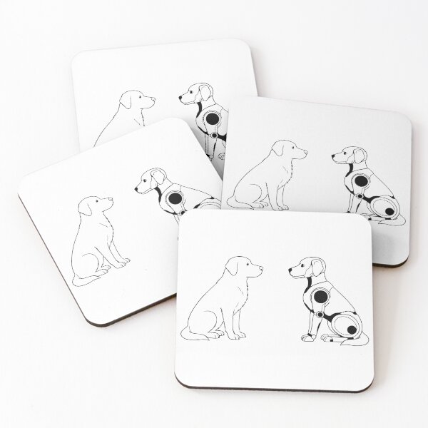 Item preview, Minimalist outline illustration of a real dog and a robot dog sitting face to face on a white background.  designed and sold by SolArt88.