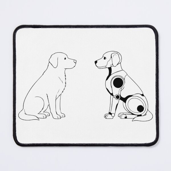 Item preview, Minimalist outline illustration of a real dog and a robot dog sitting face to face on a white background.  designed and sold by SolArt88.