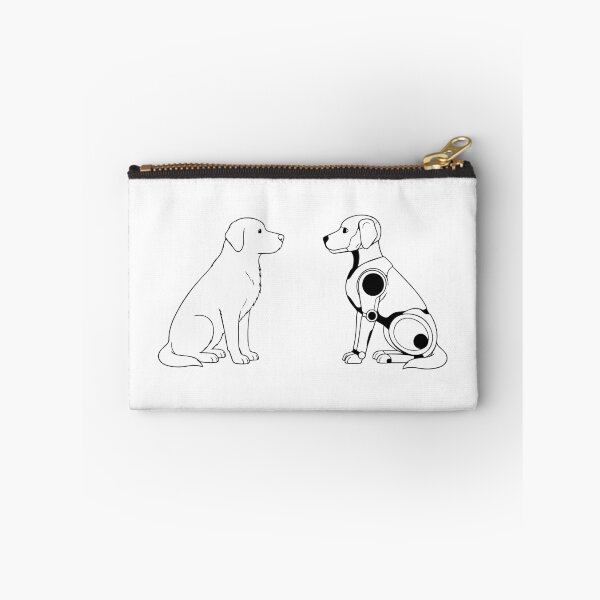 Item preview, Minimalist outline illustration of a real dog and a robot dog sitting face to face on a white background.  designed and sold by SolArt88.