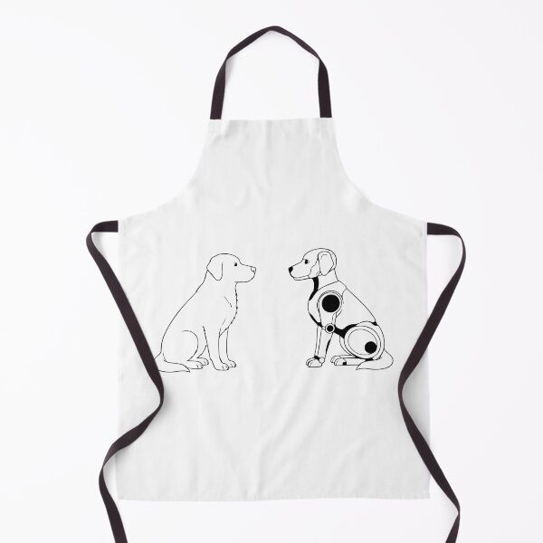 Item preview, Minimalist outline illustration of a real dog and a robot dog sitting face to face on a white background. designed and sold by SolArt88.