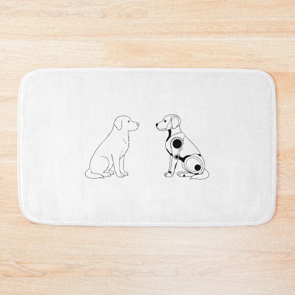 Item preview, Minimalist outline illustration of a real dog and a robot dog sitting face to face on a white background.  designed and sold by SolArt88.