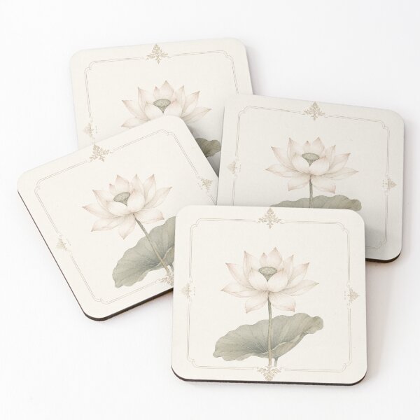 Item preview, Elegant Lotus Botanical Illustration with Vintage Thai Ornamental Frame  Minimalist Watercolor Floral Art designed and sold by Siam Soul Studio.