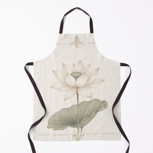 Item preview, Elegant Lotus Botanical Illustration with Vintage Thai Ornamental Frame Minimalist Watercolor Floral Art designed and sold by Siam Soul Studio.