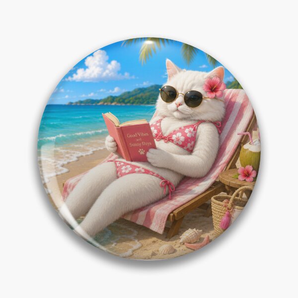 Item preview, Beach Princess Cat | Cute Summer Cat Reading by the Ocean | Pink Aesthetic Vacation Design designed and sold by AstraDrip Studio.