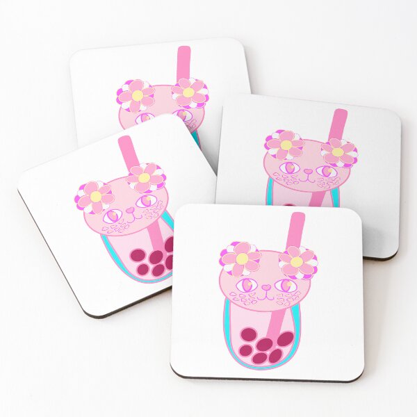Item preview, Love cat pink bubble tea doodle designed and sold by BritishDelights.