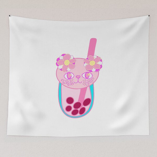 Item preview, Love cat pink bubble tea doodle designed and sold by BritishDelights.