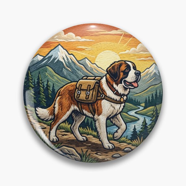 Item preview, Saint Bernard Hiking Club - Retro Alpine Mountain Adventure Badge designed and sold by Wild-way Art.