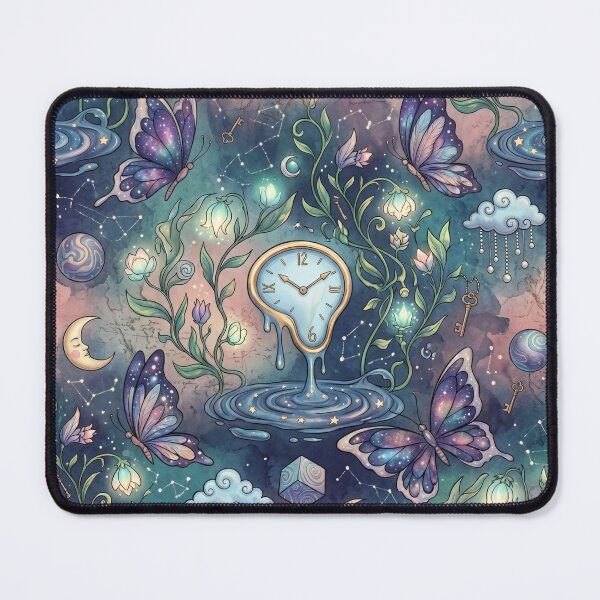 Item preview, Surreal Melting Clock Pattern - Dreamy Cosmic Butterflies, Moons & Flowers - Fantasy Seamless Design designed and sold by ART BOND.