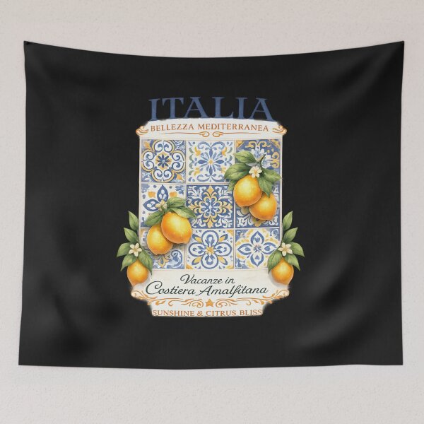 Item preview, Italian Lemon Escape – Mediterranean Tile Art Graphic designed and sold by Les-Ink-Studio.